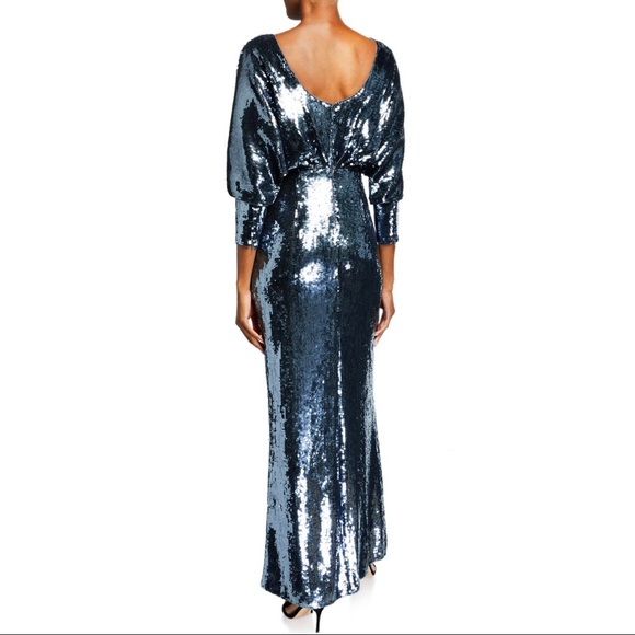 NEW W TAG AIDAN MATTOX Sequin Blouson-Bodice Gown With Draped Back Silver Lake - Picture 3 of 3